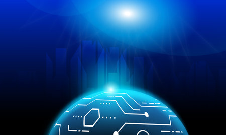 Digital global connection network technology background. technology background. neon effect. Hi-tech digital technology.のイラスト素材