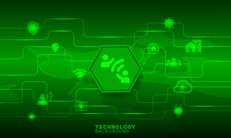Network wifi icon in green hexagon with communication icons.のイラスト素材