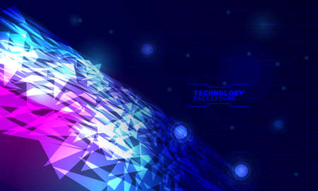 Vector illustration technology with triangles over dark blue and pink background.のイラスト素材