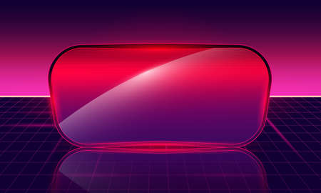 Glasses of Retro Sci-Fi Background Futuristic Grid landscape , 90's . Horizontal matrix grid in space with stars in the background.のイラスト素材