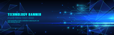 technology concept for web banner template or brochure , Blue colour. Abstract Tech banners set with Dots ,Lines,Geometric,Waves. Vector design network communication background.のイラスト素材