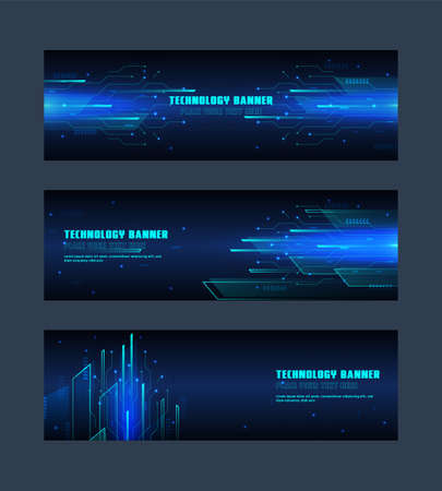 technology concept for web banner template or brochure , Blue colour. Abstract Tech banners set with Dots ,Lines,Geometric,Waves. Vector design network communication background.のイラスト素材
