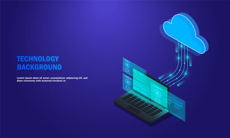 Laptop analysis processing. cloud services concept, file backup and saving, copy of file structure...