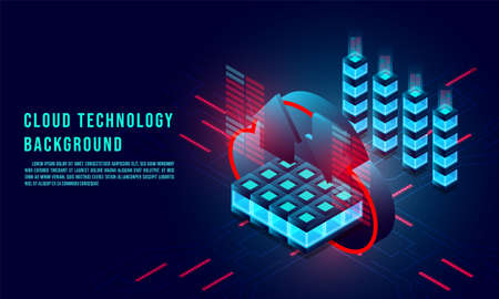 Cloud data storage 3d isometric infographic illustration, landing page layout, vector web template, smart modern technolodgy concept. Cloud technology background.のイラスト素材