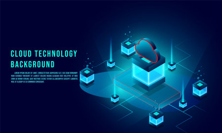 Cloud data storage 3d isometric infographic illustration, landing page layout, vector web template, smart modern technology concept. Cloud technology background.のイラスト素材
