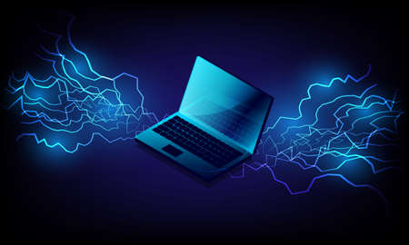 battery charging process on Laptop plugged in to electricity. technology background.のイラスト素材