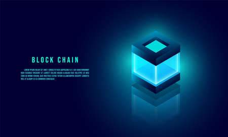 Vector realistic 3d cubes with blue glowing on dark blue background. Technology background. Cyberspace concept . Hi tech , futuristic vector illustration .のイラスト素材