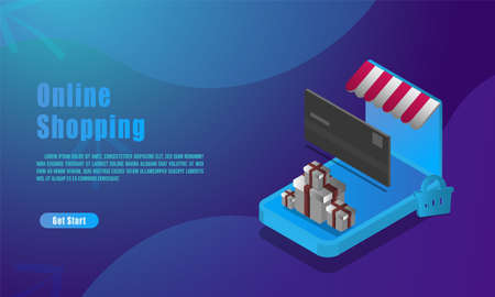 Landing page template of Online Shopping. Modern flat design concept of web page design for website and mobile website.のイラスト素材