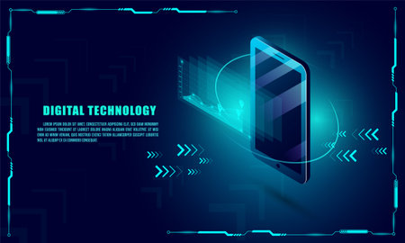 Smartphone device access with fingerprint system, credit card payment with touch. lock chain protect . isometric vector. Big Data Processing.のイラスト素材