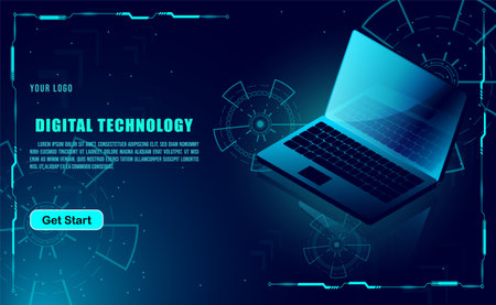technology concept for web banner template or brochure , Blue colour. Abstract Tech banners set with Dots ,Lines,Geometric,Waves. Vector design network communication background.のイラスト素材