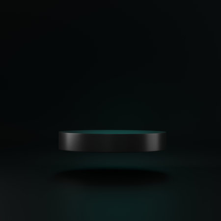 3D render of Cylinder podium with Black color on dark background.platform for product presentation minimal style. empty dark. Black pedestal for product showcase.の写真素材