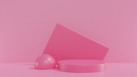 3d render of pink pastel podium. pastel pink and pink geometric platform. minimal pink wall scene.3d rendering abstract shape stage for product presentの写真素材