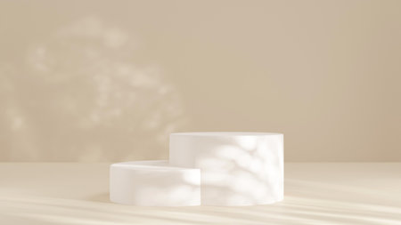 Product display podium with shadow nature leaves on Brown background. 3D rendering. Mockup for the presentation. Cosmetic for Beauty product.の写真素材