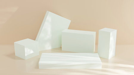 Product display podium with shadow nature leaves on Brown background. 3D rendering. Mockup for the presentation. Cosmetic for Beauty product.の写真素材