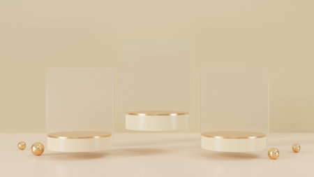3D rendering of pink and gold pedestal podium,minimal podium blank space for beauty cosmetic product,luxury minimalist mockupの写真素材