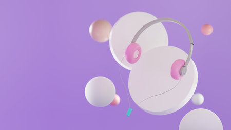 3D Rendering headphones isolated with display for mockup on purple background . 3D headphones stereo