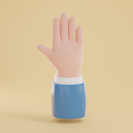 3d render of hand with gesture icons isolated on yellow background.3d render of plasticine hand isolated on beige background.の写真素材