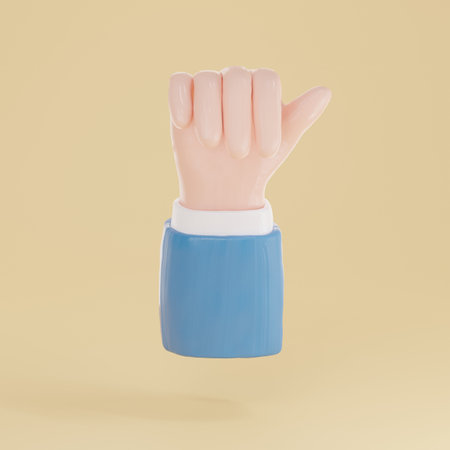 3d render of hand with thumbs up gesture isolated on yellow background.3d render of plasticine hand isolated on beige background.の写真素材