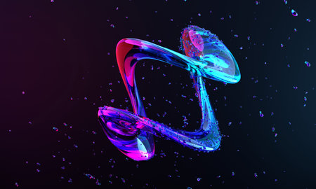 3d render, abstract pink blue curvy glass ribbon and reflection on the ground . abstract background...