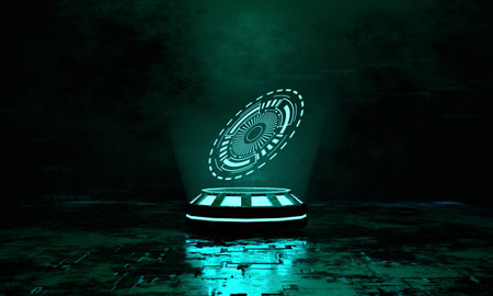 3D render Abstract technology concept background with blue lights. HUD blue color abstract screen . Technology background. Cyberspace concept . Hi tech , futuristic.の写真素材