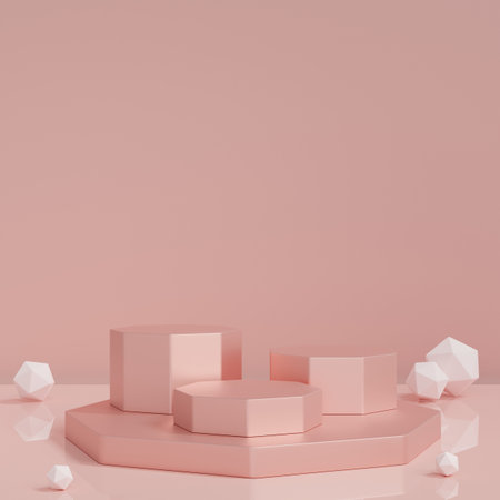 3D render Minimal scene with podium and abstract background. Pastel colors with Geometric shapes interior.cosmetic product show. pink and white.の写真素材