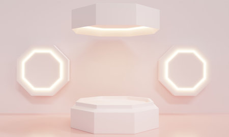 3D render Minimal scene with podium and abstract background. Pastel colors with Geometric shapes...
