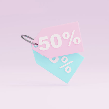 3d render Sale tag on pastel background.discount sale, promotion in social media.Shopping bag for buy, consumer. buyer.の写真素材