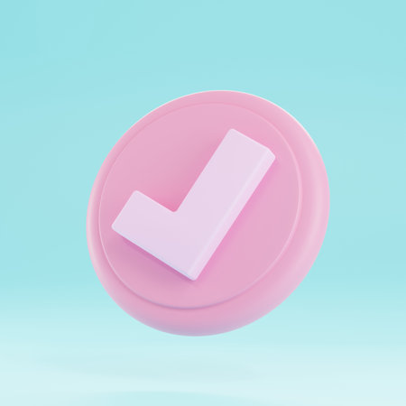 3d render check mark button with pink collour. 3d assets,success concept.の写真素材