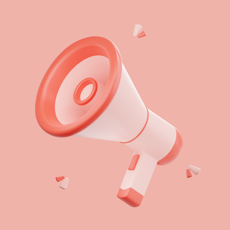 3D render Megaphone speaker or loudspeaker notification. Marketing time concept. Online news with loudspeaker. megaphone icon, element symbol isolated.の写真素材