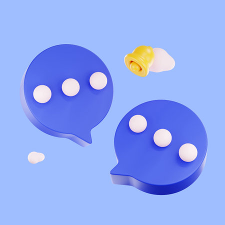 3d render notification bell icon, 3d render yellow ringing bell with new notification for social media. Notifications page with floating elements. Business planning, events, reminders.の写真素材