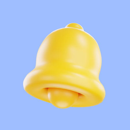 3d render notification bell icon, 3d render yellow ringing bell with new notification for social...