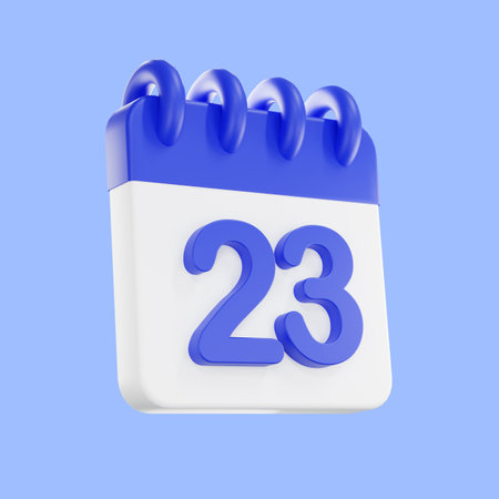 3d rendering calendar icon with a day of 23. Blue and white color. Daily calendar plan icon with a number.  the concept of a reminder of timely.の写真素材