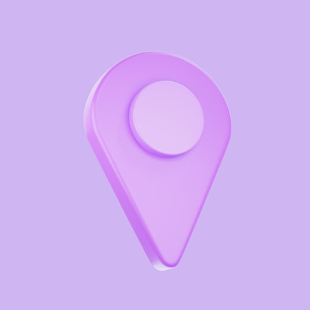 3D rendering purple map pin, Render location mark, or navigation sign. Concept of tagging, center, landmark, location, map pointer, Web location point.の写真素材