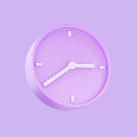3d render purple pastel color alarm clock, 3D Circle clock icon, Isolated icon, warning.の写真素材