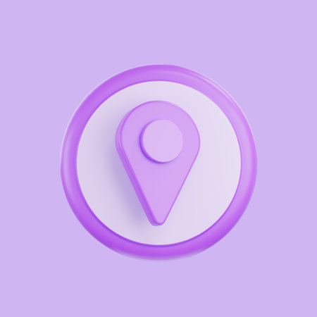 3D rendering purple map pin, Render location mark, or navigation sign. Concept of tagging, center, landmark, location, map pointer, Web location point.の写真素材