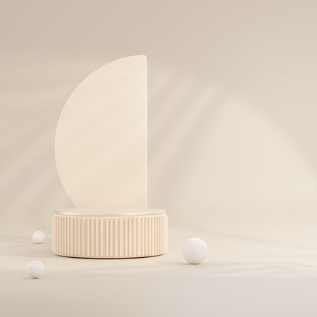 3D rendering Product display podium stand with curtain on Brown background. Mock up for the presentation. cylinder.の写真素材