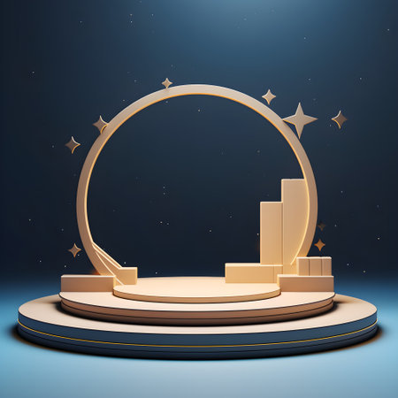 Abstract round podium with lighting effect. Award ceremony concept. Stage backdrop. Vector illustration. AI Generative Illustration.の素材