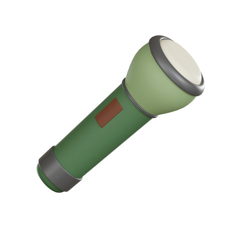 Camping 3d icon of green flashlight for night adventureの写真素材