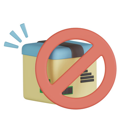 Empty package with prohibition sign 3d icon concept for no delivery or restricted shipping states