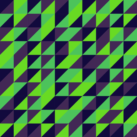 Vector Abstract Triangle Geometric Seamless Purple and Green Graphic Illusion Pattern Design