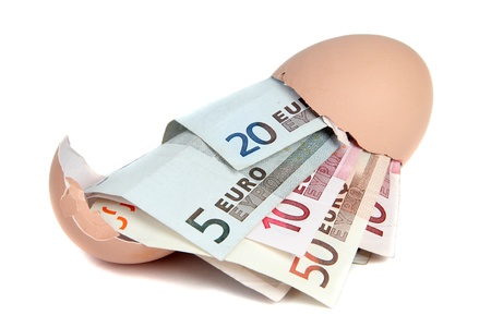 european currency in eggshellの写真素材