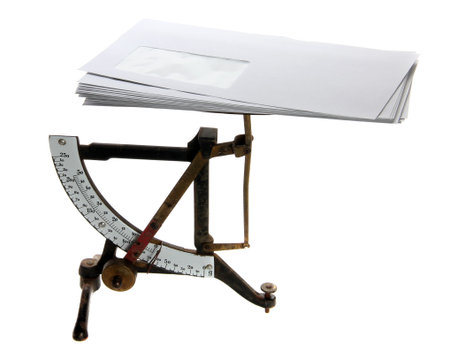 letter scales with envelopesの写真素材