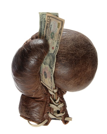 boxing glove with green backの写真素材