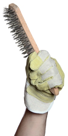 handyman with steel brushの写真素材