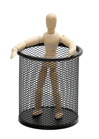 wooden doll in garbion cageの写真素材