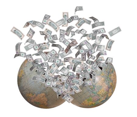 dollars flying out of burst earthの写真素材