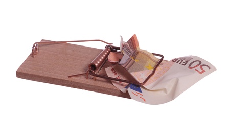50 euro bank note in mouse trapの写真素材