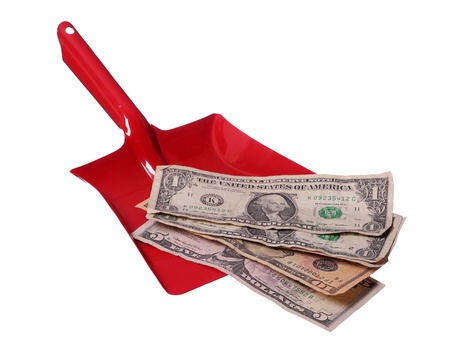 red scoop and with dollar notesの写真素材