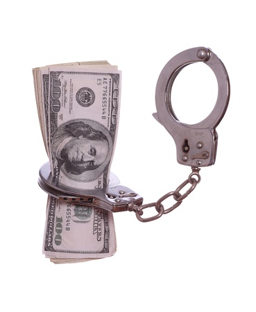 100 dollar notes in handcuffの写真素材