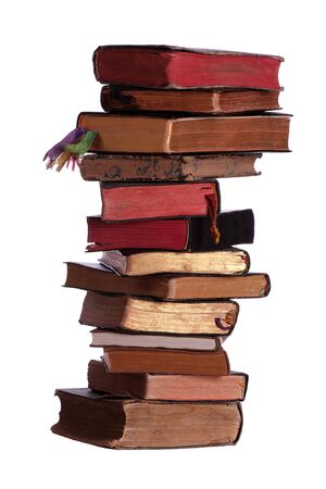 stack of old books with aged pagesの写真素材